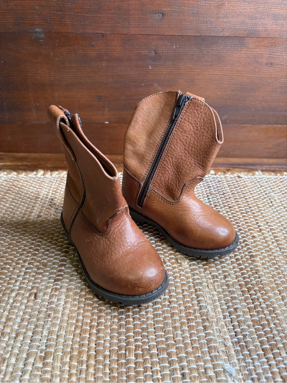 Vintage Smoky Mountain Leather Cowboy Boots Tan Zip Entry Size Baby 6D